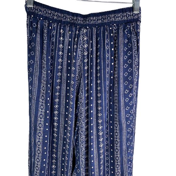 Sadie & Sage Pants Wide Leg Pants Navy Cream Small Lined Belted Boho New - Picture 4 of 13